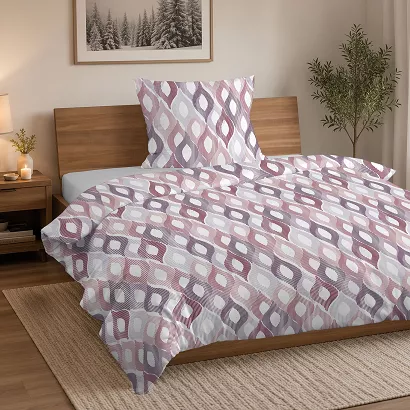 Pościel flanelowa 140x200 biała pudrowa szara geometryczne łezki