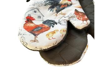 Rękawice kuchenne 18x27 z magnesem 2 szt. białe czarne wiejskie podwórko