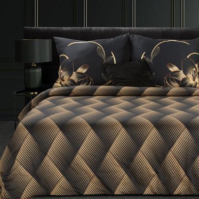 Pościel z makosatyny VICTORIA12 160x200 Eurofirany czarna złota geometria kwiaty