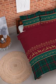Pościel flanelowa świąteczna 160x200 czerwona zielona renifery krata