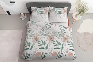 Pościel satynowa 200x220 Home Satin wzór kwiaty na białym tle
