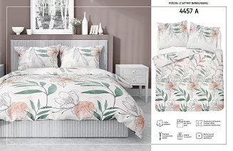 Pościel satynowa 200x220 Home Satin wzór kwiaty na białym tle