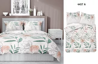 Pościel satynowa 200x220 Home Satin wzór kwiaty na białym tle