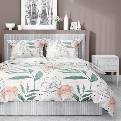 Pościel satynowa 200x220 Home Satin wzór kwiaty na białym tle