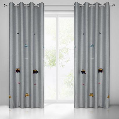 Zasłona gotowa na przelotkach ALVIN 140x250 Eurofirany srebrna z haftowanymi samochodami