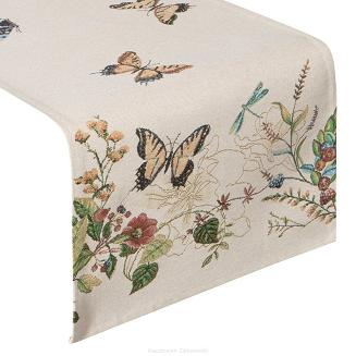 Bieżnik obrus dekoracyjny gobelin SPRING 40x100 Eurofirany naturalny czerwony kwiaty motyle