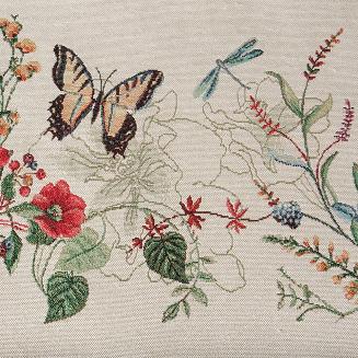 Bieżnik obrus dekoracyjny gobelin SPRING 40x100 Eurofirany naturalny czerwony kwiaty motyle