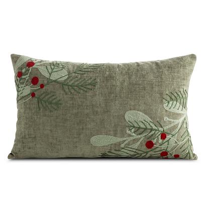 Poszewka dekoracyjna świąteczna 30x50 Eurofirany zielona z ozdobnym haftem