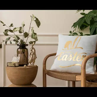 Poszewka dekoracyjna WIOSNA 45x45 Eurofirany biała złota Happy Easter