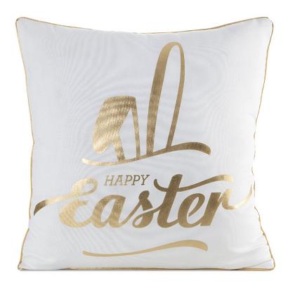Poszewka dekoracyjna WIOSNA 45x45 Eurofirany biała złota Happy Easter