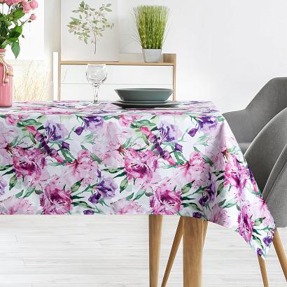 Obrus dekoracyjny wodoodporny GARDEN 140x220 Eurofirany różowy w subtelny nadruk kwiatów