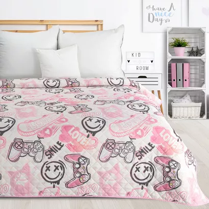 Narzuta dekoracyjna KID 170x210 Design91 biała różowa czarna skater gamer girl