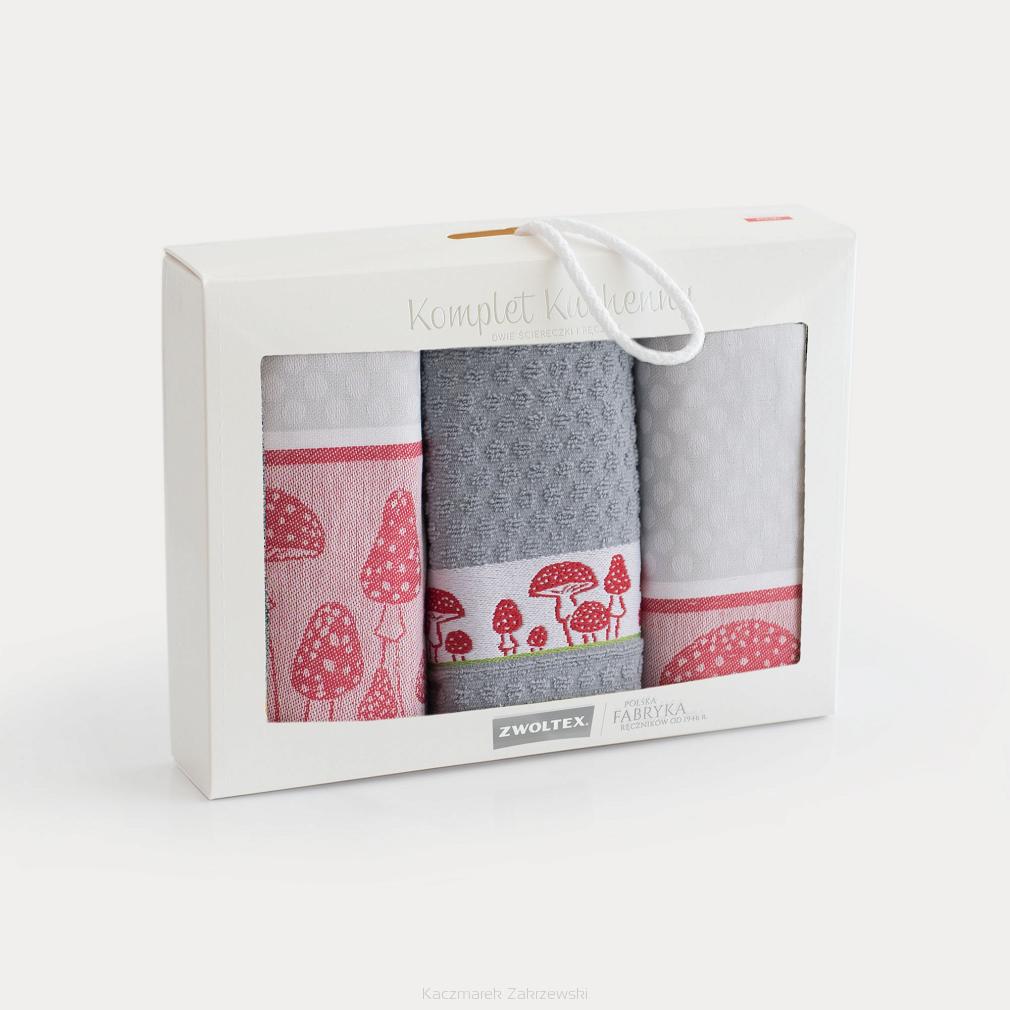Komplet ścierek kuchennych 2+1  ZWOLTEX wzór MUCHOMOR szary