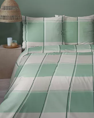 Pościel satynowa Home Satin 220x200 zielona beżowa krata