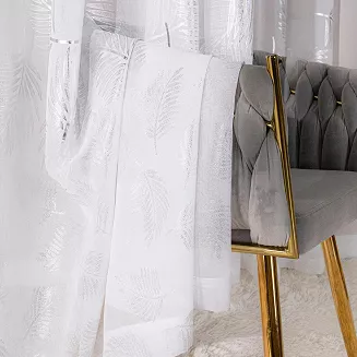 Firana gotowa na taśmie MARIETTA 140x250 biała ze srebrnym zdobieniem