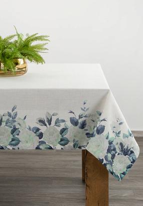Obrus dekoracyjny NATU-8 140x220 Eurofirany biały w niebieskie kwiaty