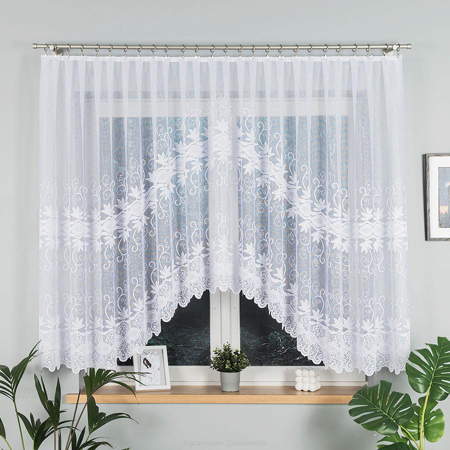 Firanka żakardowa gotowa na żabki JOWITA 400x150 biała