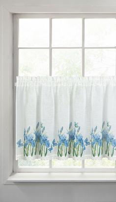 Firana gotowa zazdrostka ALA 150x60 Eurofirany biała niebieska irysy
