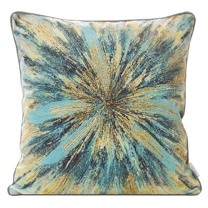 Poszewka dekoracyjna MINK 45x45 Eurofirany niebieska żółta fantazyjny nadruk