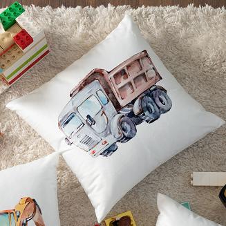 Poszewka dekoracyjna POJAZDY CIĘŻARÓWKA 40x40 welwetowa biała