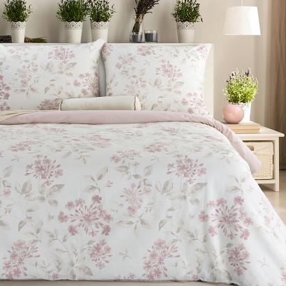 Pościel bawełniana LILA 140x200 Eurofirany pudrowy róż beżowa gałązki kwiaty
