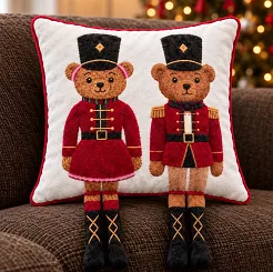 Welurowa Poszewka Świąteczna BEAR COUPLE