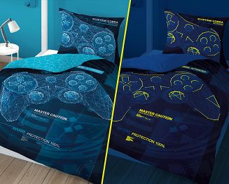 Pościel dla dzieci 140x200 fluorescencyjna młodzieżowa turkusowy gamepad