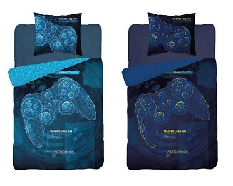 Pościel dla dzieci 140x200 fluorescencyjna młodzieżowa turkusowy gamepad