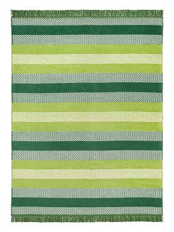 Koc bawełniano-akrylowy 150x200 zielony butelkowy biały w pasy zygzaki