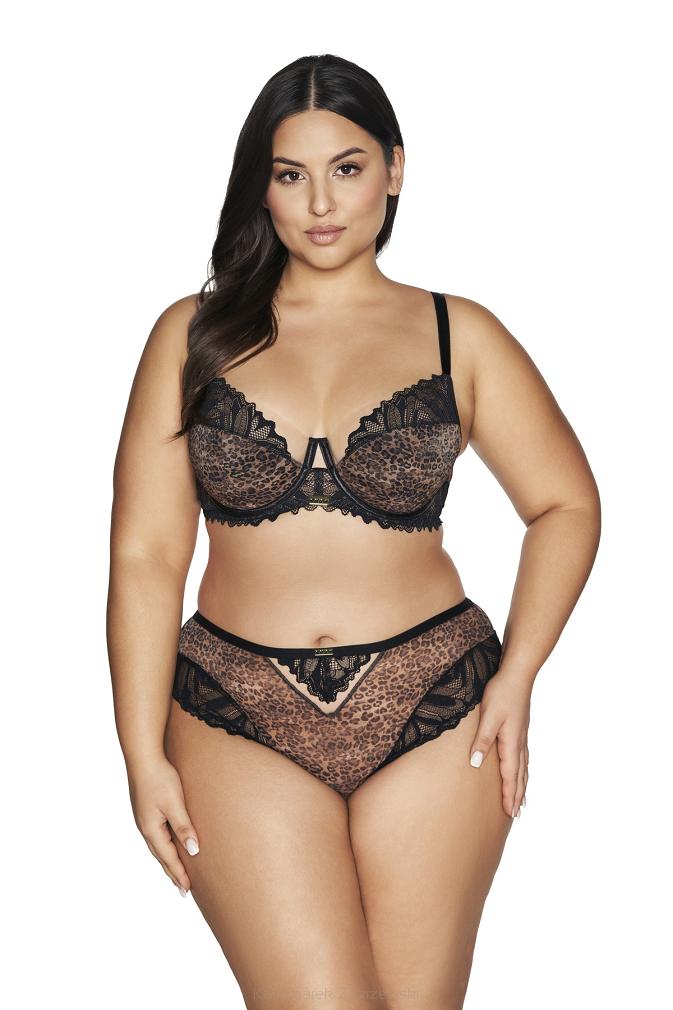 Biustonosz z koronką Semi Soft AV 2132 półusztywniany czarny panterka