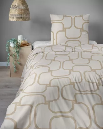 Pościel satynowa Home Satin 140x200 kremowa fantazyjny geometryczny wzór