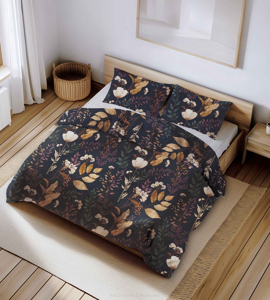 Pościel z kory 180x200 granatowa roślinna oaza