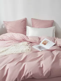 Pościel satyna bawełniana Queen Premium 220x200 pudrowa ze złotą lamówką