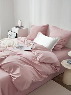 Pościel satyna bawełniana Queen Premium 220x200 pudrowa ze złotą lamówką