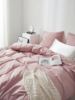 Pościel satyna bawełniana Queen Premium 220x200 pudrowa ze złotą lamówką