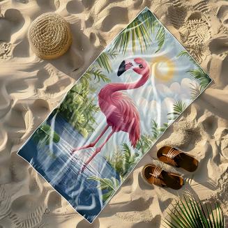Ręcznik plażowy 100x180 różowy flaming w tropikach