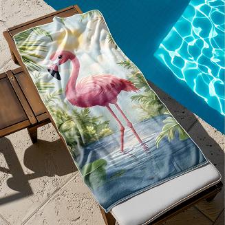 Ręcznik plażowy 100x180 różowy flaming w tropikach