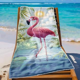 Ręcznik plażowy 100x180 różowy flaming w tropikach