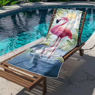 Ręcznik plażowy 100x180 różowy flaming w tropikach