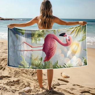 Ręcznik plażowy 100x180 różowy flaming w tropikach