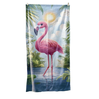 Ręcznik plażowy 100x180 różowy flaming w tropikach