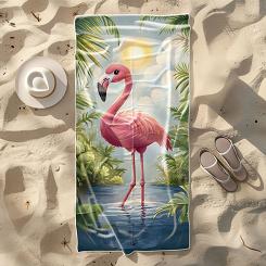Ręcznik plażowy 100x180 różowy flaming w tropikach