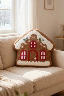 Poduszka dekoracyjna świąteczna z bukli 28x25 Domek z Piernika