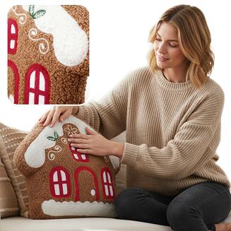 Poduszka dekoracyjna świąteczna z bukli 28x25 Domek z Piernika
