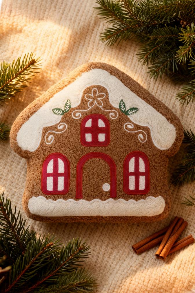 Poduszka dekoracyjna świąteczna z bukli 28x25 Domek z Piernika