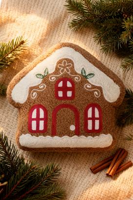 Poduszka dekoracyjna świąteczna z bukli 28x25 Domek z Piernika