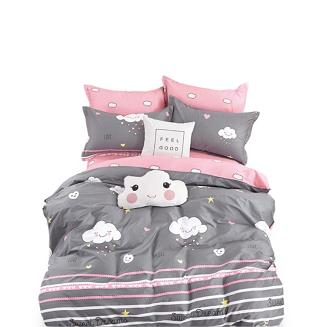 Pościel dla dzieci 160x200 szara różowa wesoła chmurka