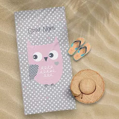 Ręcznik plażowy DESIGN 70x140 szary różowy sowa