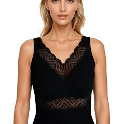 Koszulka damska z szerokimi ramiączkami i koronkowym wykończeniem Ronia czarna