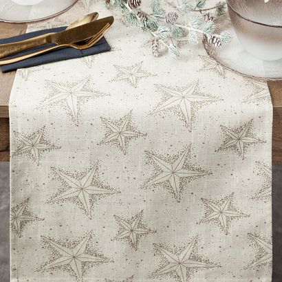 Bieżnik świąteczny WINTER 40x140 Eurofirany kremowy w złote gwiazdki